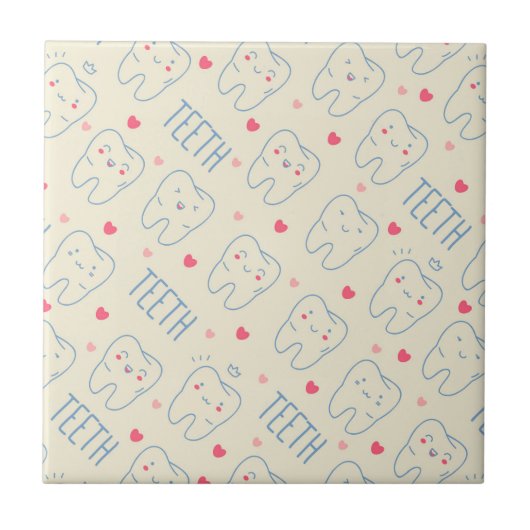 Pastel Happy Teeth Pattern Tegeltje (Voorkant)
