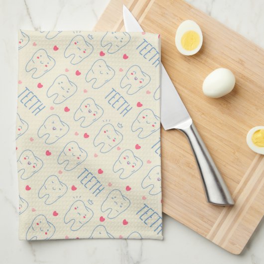 Pastel Happy Teeth Pattern Theedoek (Quarter Fold)