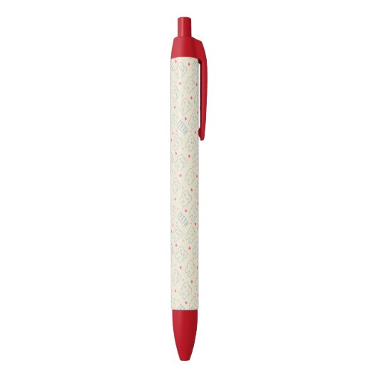 Pastel Happy Teeth Pattern Zwarte Inkt Pen (Achterkant (Verticaal))