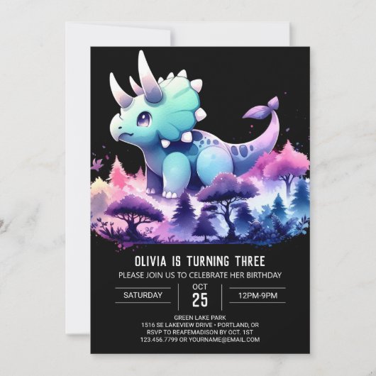 Pastel Happy Triceratops Verjaardag Kaart (Voorkant)
