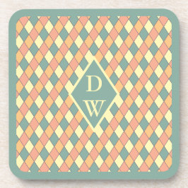 Pastel Harlekijn Diamant Monogram Ontwerp Bier Onderzetter