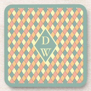 Pastel Harlekijn Diamant Monogram Ontwerp Bier Onderzetter