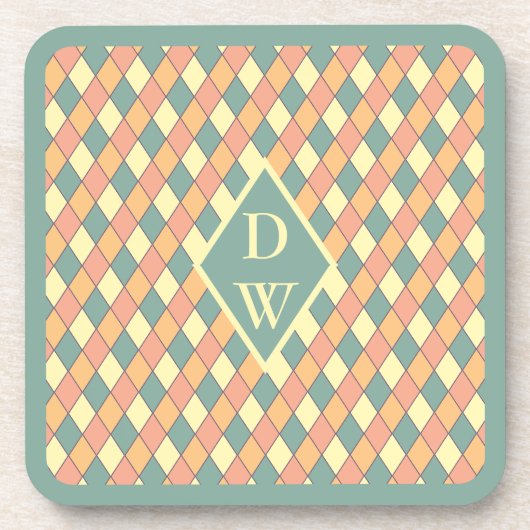 Pastel Harlekijn Diamant Monogram Ontwerp Bier Onderzetter (Voorkant)