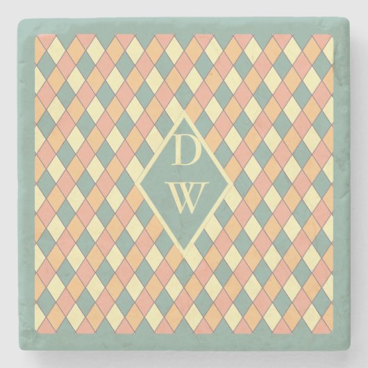 Pastel Harlekijn Monogram Geometrische Drank Decor Stenen Onderzetter (Voorkant)