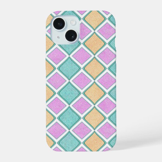 Pastel Harlekijn Prisma Diamant Patroon iPhone 15 Case (Achterkant)