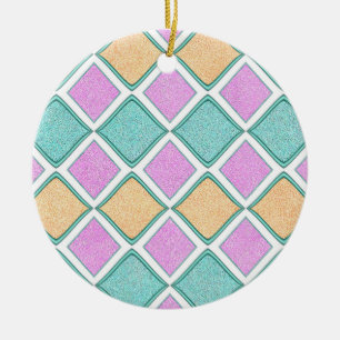 Pastel Harlekijn Prisma Diamant Patroon Keramisch Ornament