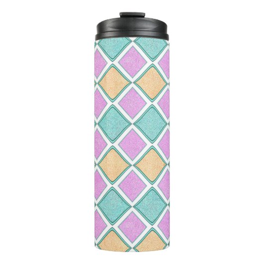 Pastel Harlekijn Prisma Diamant Patroon Thermosbeker (Voorkant)