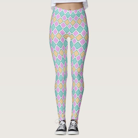 Pastel Harlekijn Prisma Klein Diamant Patroon Leggings (Voorkant)