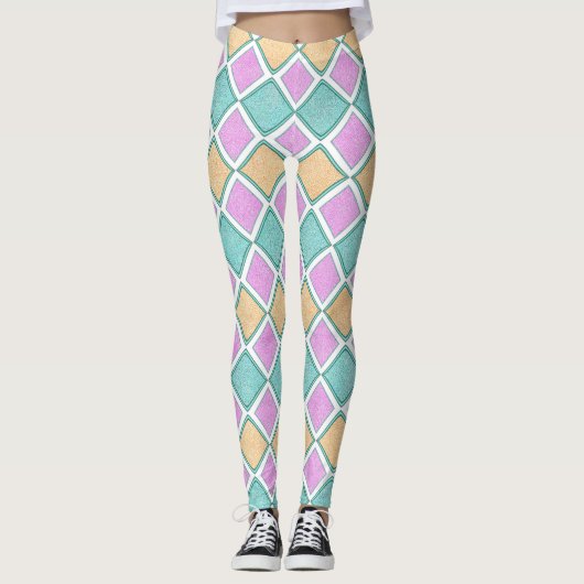  Pastel Harlequin Prism Diamond Pattern Leggings (Voorkant)