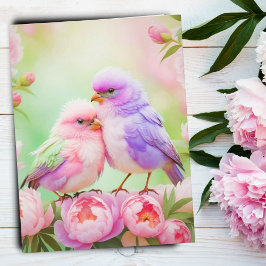 Pastel Harmonie: Donzige Zangvogels Briefkaart