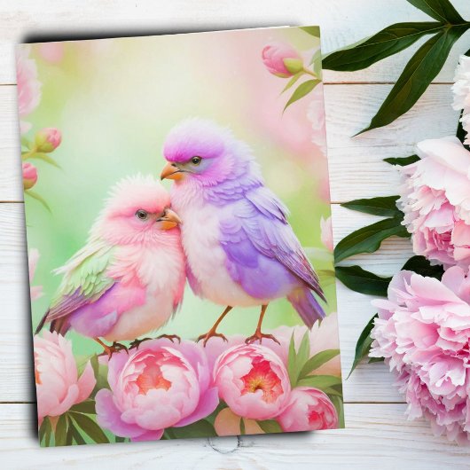 Pastel Harmonie: Donzige Zangvogels Briefkaart
