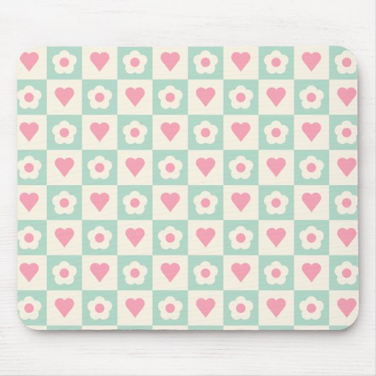 Pastel Hart en Bloem Motief Muismat (Voorkant)