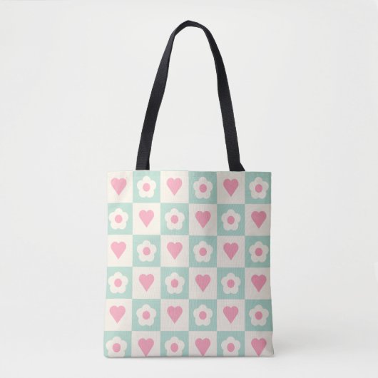 Pastel Hart en Bloem Motief Tote Bag (Voorkant)