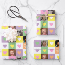 Pastel Hart Schachbrett met Foto's Valentijn Inpakpapier Vel