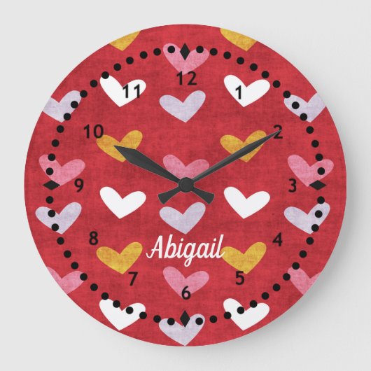 Pastel Harten op rode wandklok (Voorkant)