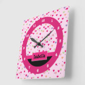 Pastel Harten op roze persoonlijk Vierkante Klok (Hoek)