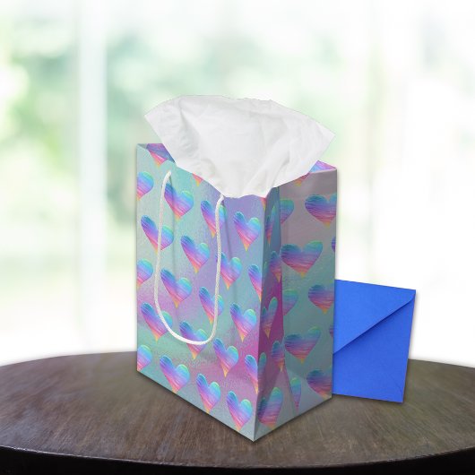Pastel harten regenboog patroon medium cadeauzakje