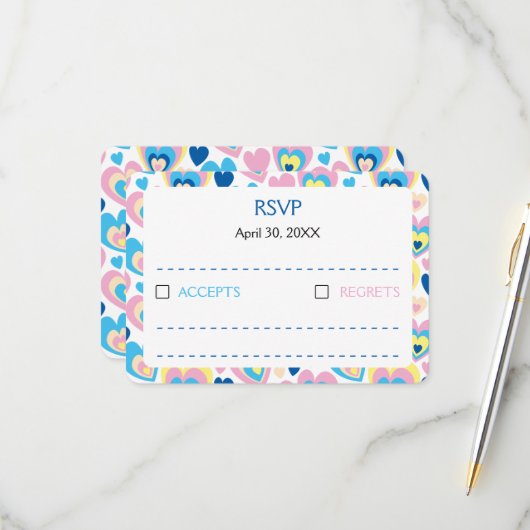 Pastel harten. RSVP kaartje (Voorkant / Achterkant in situ)