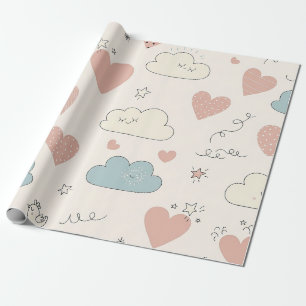 Pastel Harten & Wolken Watercolor Droom (10) Cadeaupapier