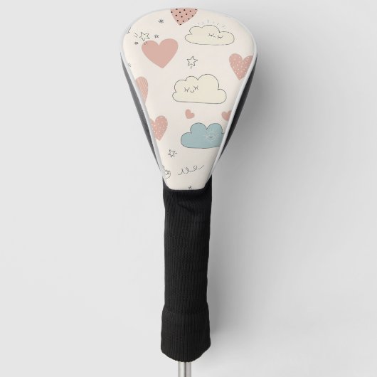 Pastel Harten & Wolken Watercolor Droom (10) Golfheadcover (Voorkant)