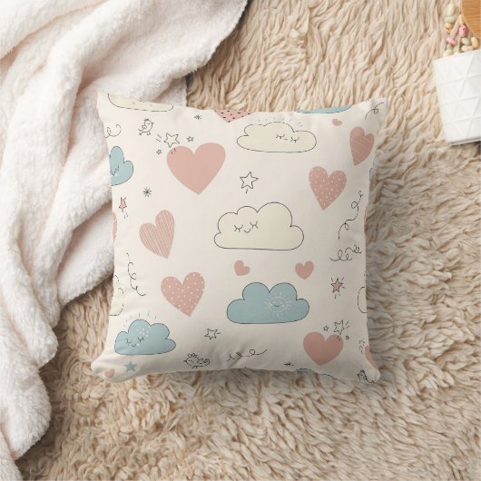 Pastel Harten & Wolken Watercolor Droom (10) Kussen (Deken)