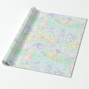 Pastel Harten & Wolken Watercolor Droom (2) Cadeaupapier