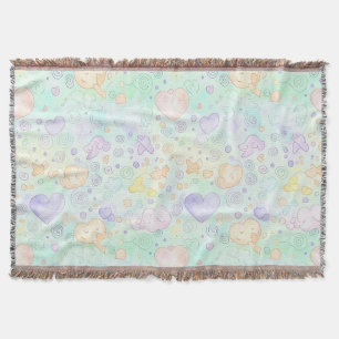 Pastel Harten & Wolken Watercolor Droom (2) Deken
