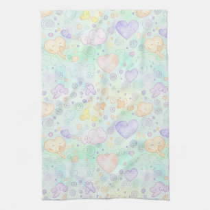 Pastel Harten & Wolken Watercolor Droom (2) Theedoek