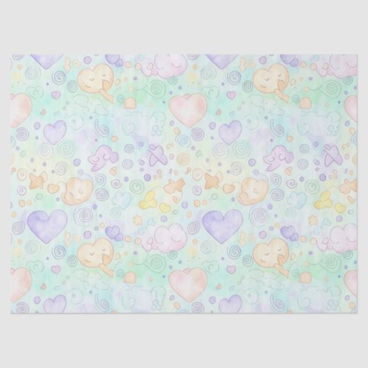 Pastel Harten & Wolken Watercolor Droom (2) Tissuepapier (Voorkant)
