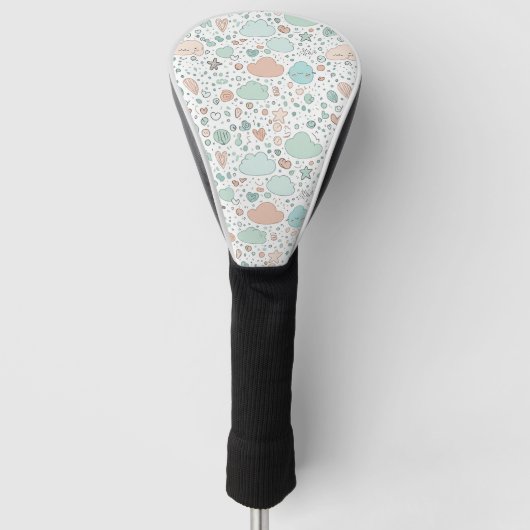 Pastel Harten & Wolken Watercolor Droom (3) Golfheadcover (Voorkant)