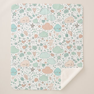 Pastel Harten & Wolken Watercolor Droom (3) Sherpa Deken