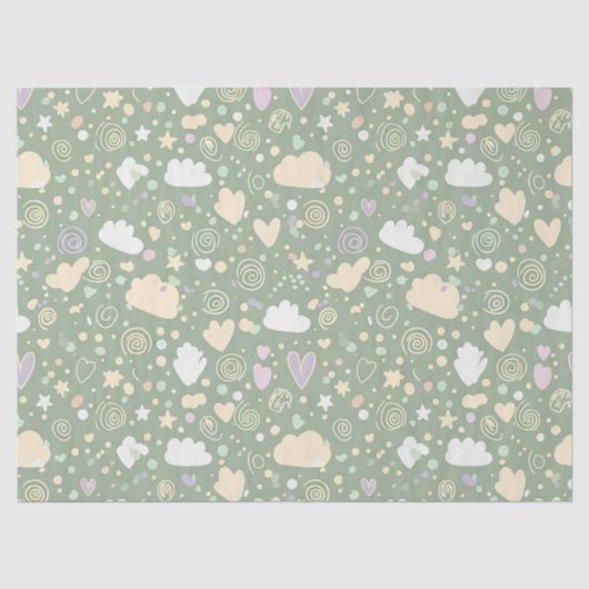 Pastel Harten & Wolken Watercolor Droom (4) Tissuepapier (Voorkant)