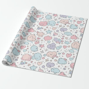 Pastel Harten & Wolken Watercolor Droom (5) Cadeaupapier
