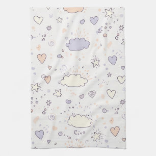 Pastel Harten & Wolken Watercolor Droom (7) Theedoek