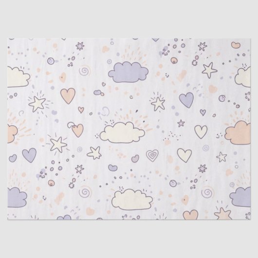 Pastel Harten & Wolken Watercolor Droom (7) Tissuepapier (Voorkant)