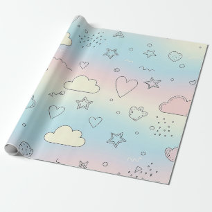 Pastel Harten & Wolken Watercolor Droom (8) Cadeaupapier
