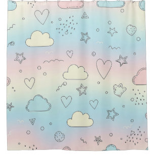 Pastel Harten & Wolken Watercolor Droom (8) Douchegordijn