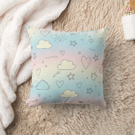 Pastel Harten & Wolken Watercolor Droom (8) Kussen (Deken)