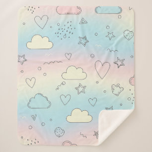 Pastel Harten & Wolken Watercolor Droom (8) Sherpa Deken