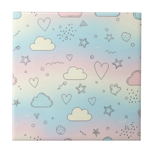 Pastel Harten & Wolken Watercolor Droom (8) Tegeltje (Voorkant)