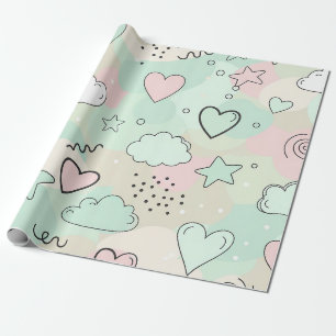 Pastel Harten & Wolken Watercolor Droom (9) Cadeaupapier
