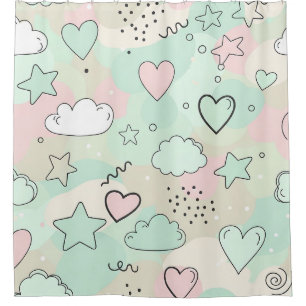 Pastel Harten & Wolken Watercolor Droom (9) Douchegordijn
