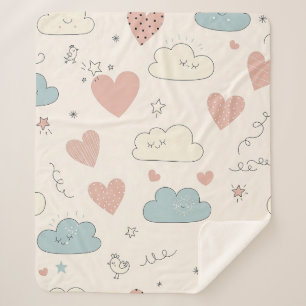 Pastel Harten & Wolken Waterverf Droom (10) Sherpa Deken