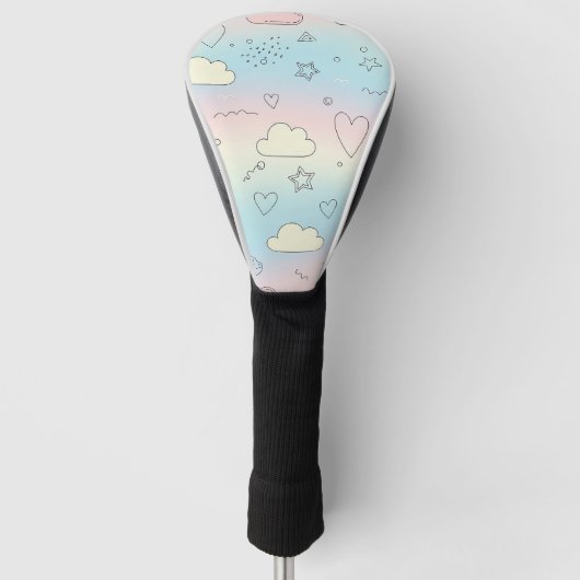 Pastel Harten & Wolken Waterverf Droom (8) Golfheadcover (Voorkant)