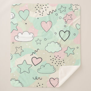 Pastel Harten & Wolken Waterverf Droom (9) Sherpa Deken