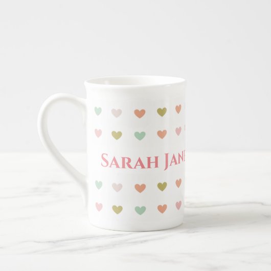 Pastel Hartjes Ontwerp om te Personalizen Porselein Kop (Links)