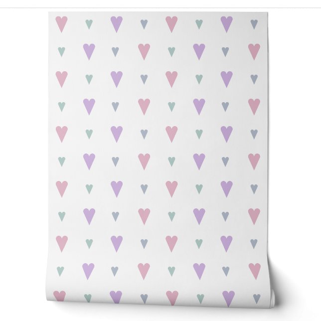 pastel hartjes patroon behang (Afrollen)