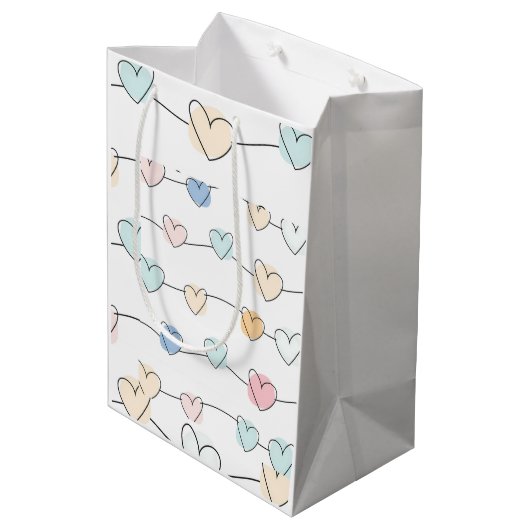 Pastel Hartkoord Patroon | Cute Minimalist Medium Cadeauzakje (Achterkant Gekanteld)