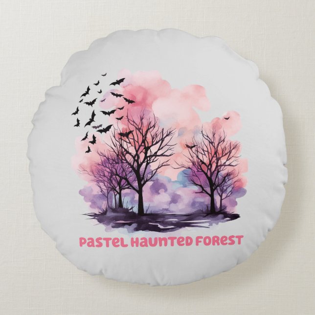 Pastel Haunted Forest Rond Kussen (Voorkant)