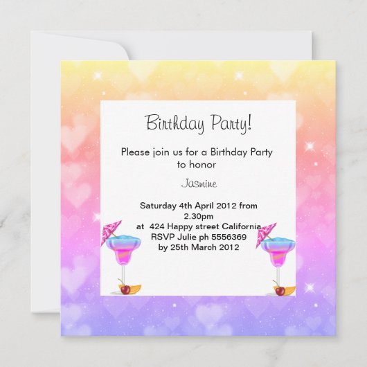 Pastel Hawaiian Theme Birthday Party Kaart (Voorkant)